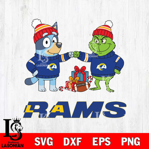 Los Angeles Rams Bluey With Grinch Christmas Cricut,Christmas SVG DXF EPS PNG FILE, Digital Download,Instant Download, Silhouette