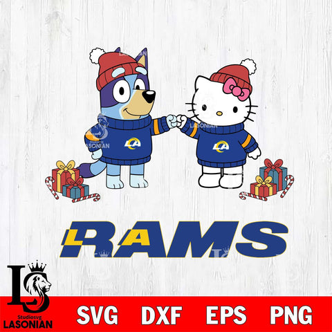Los Angeles Rams Bluey With Hello kitty Christmas Cricut,Christmas SVG DXF EPS PNG FILE, Digital Download,Instant Download, Silhouette