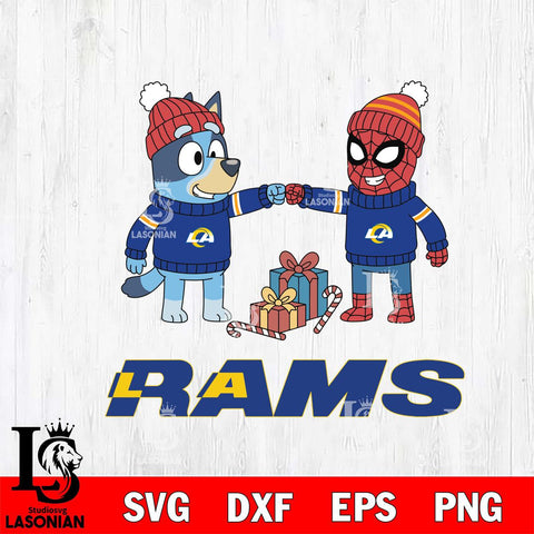 Los Angeles Rams Bluey With Spider man Christmas Cricut,Christmas SVG DXF EPS PNG FILE, Digital Download,Instant Download, Silhouette