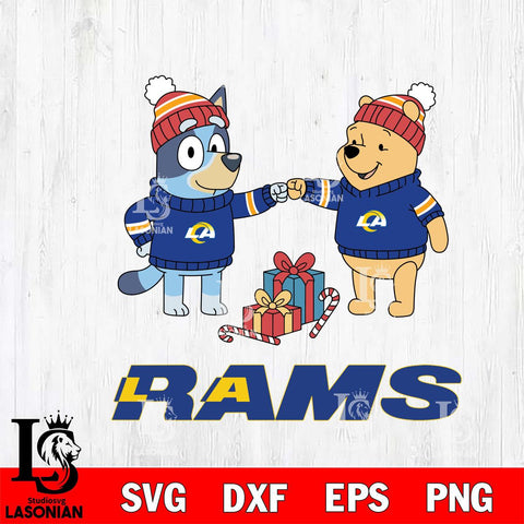 Los Angeles Rams Bluey With Winnie The Pooh Christmas Cricut,Christmas SVG DXF EPS PNG FILE, Digital Download,Instant Download, Silhouette