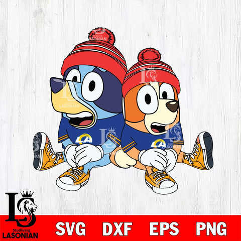 Los Angeles Rams Bluey & Bingo Christmas Svg Eps Dxf Png File, Digital Download, Instant Download