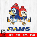 Los Angeles Rams Christmas Bluey & Bingo Sit Svg Eps Dxf Png File,Cut Svg Files, Digital File, Sublimation