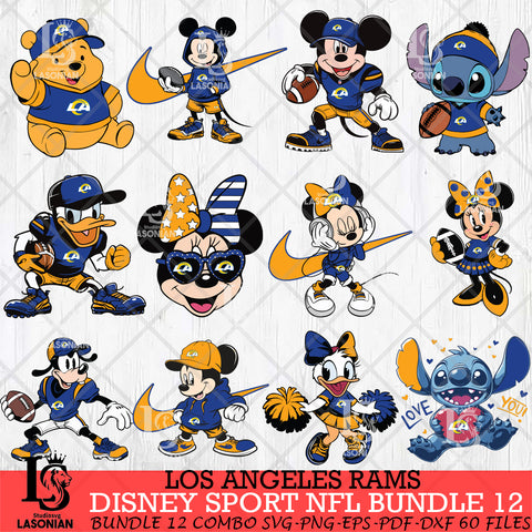 Los Angeles Rams Disney NFL Bundle 12 Svg Eps Dxf Png File, Digital Download, Instant Download
