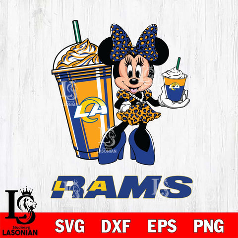 Los Angeles Rams Minnie Mouse Fan And Coffee Svg Eps Dxf Png File, Digital Download, Instant Download