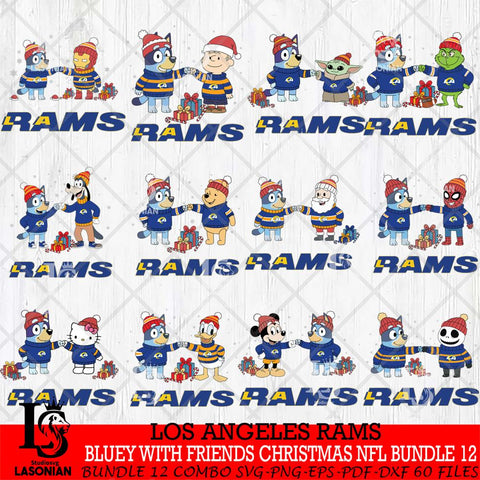 Los Angeles Rams  Bluey With friends christmas NFL Bundle Cricut,Bundle NFL SVG DXF EPS PNG FILE, Digital Download,Instant Download, Silhouette