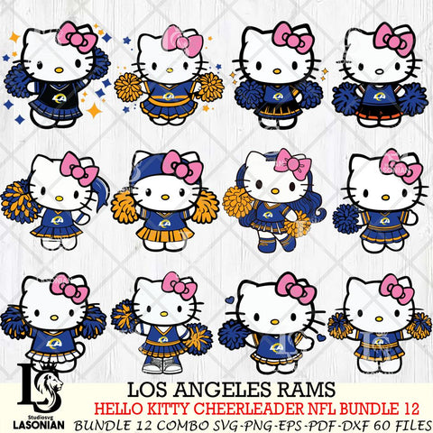 Los Angeles Rams  Hello Kitty Cheerleader NFL Bundle 12 SVG Eps Dxf Png File, Digital Download, Instant Download