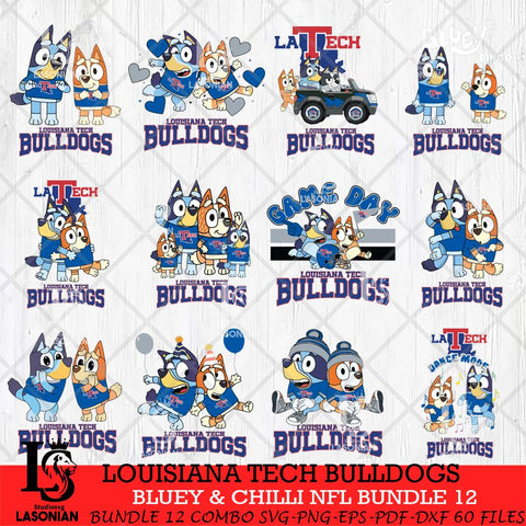 Louisiana Tech Bulldogs Bluey & Bingo Bundle 12 SVG Svg Eps Dxf Png File, Bundle NCAA svg, Digital Download, Instant Download