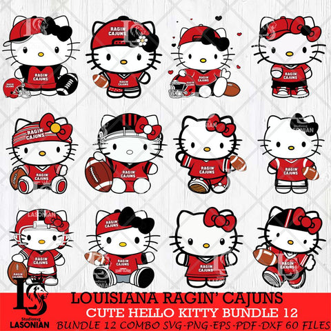 Louisiana Ragin' Cajuns Cute Hello Kitty Bundle 12 SVG Eps Dxf Png File, NCAA Bundle svg, Digital Download, Instant Download
