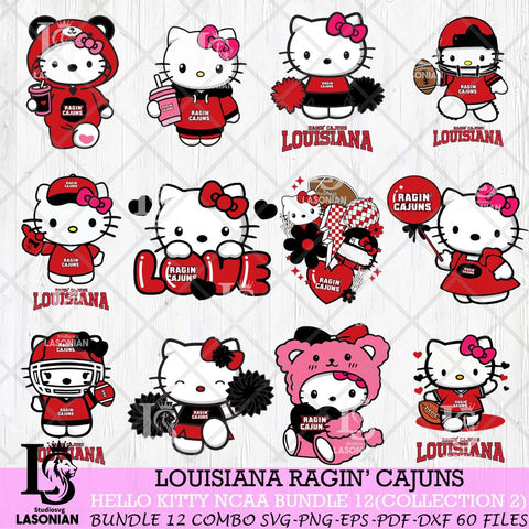 Louisiana Ragin' Cajuns Hello Kitty Bundle 12 SVG Svg Eps Dxf Png File, Digital Download, Instant Download