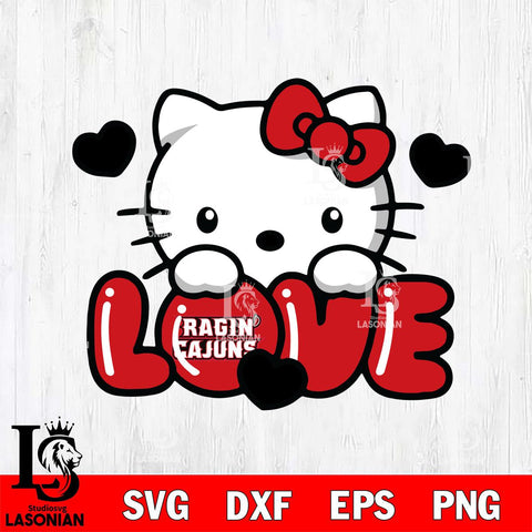 Louisiana Ragin' Cajuns Hello Kitty Love Svg Eps Dxf Png File, Digital Download, Instant Download