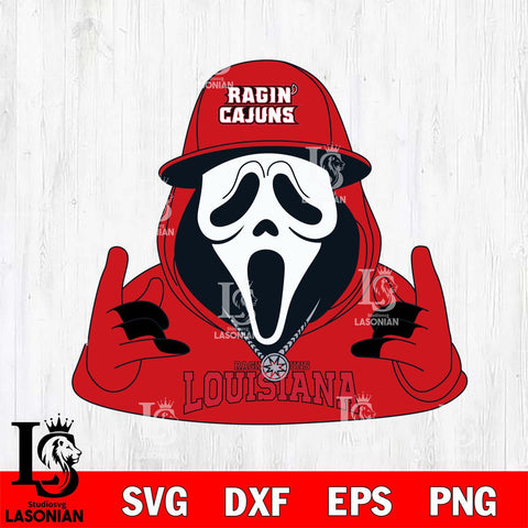Louisiana Ragin' Cajuns Horror Character Ghostface Sport Svg Eps Dxf Png File, NCAA svg, Digital Download, Instant Download