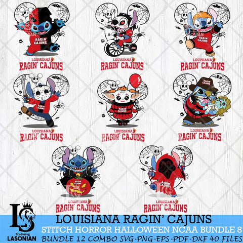 Louisiana Ragin' Cajuns Stitch Horror Halloween Bundle NCAA Svg Eps Dxf Png File, Digital Download, Instant Download