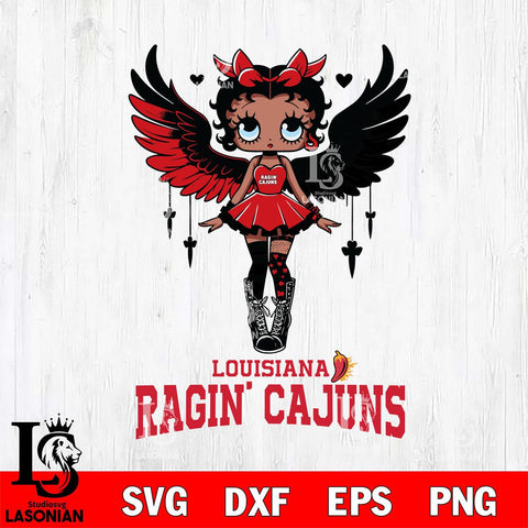 Louisiana Ragin' Cajuns Anglel Black Fan Girl Betty Boop, Svg Eps Dxf Png File, Digital Download