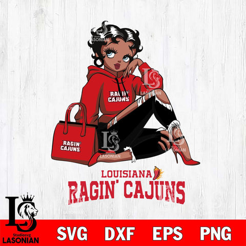 Louisiana Ragin' Cajuns Awesome Black Fan Girl Betty Boop, Svg Eps Dxf Png File, Digital Download