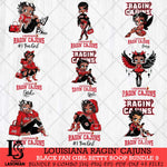 Louisiana Ragin' Cajuns Black Fan Girl Betty Boop Bundle 9, Svg Eps Dxf Png File, Digital Download
