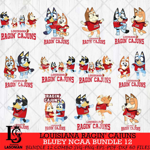 Louisiana Ragin' Cajuns Bluey Dace Mode NCAA Bundle 12 SVG Eps Dxf Png File, Digital Download, Instant Download