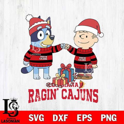 Louisiana Ragin' Cajuns Bluey With Charlie Brown Christmas File Cut, NCAA SVG DXF EPS PNG FILE, Digital Download,Instant Download, Silhouette