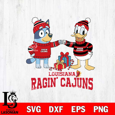 Louisiana Ragin' Cajuns Bluey With Donald Duck Christmas File Cut, NCAA SVG DXF EPS PNG FILE, Digital Download,Instant Download, Silhouette