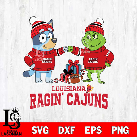 Louisiana Ragin' Cajuns Bluey With Grinch Christmas File Cut, NCAA SVG DXF EPS PNG FILE, Digital Download,Instant Download, Silhouette