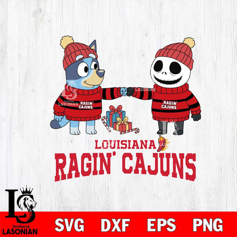 Louisiana Ragin' Cajuns Bluey With Jack Skellington Christmas File Cut, NCAA SVG DXF EPS PNG FILE, Digital Download,Instant Download, Silhouette