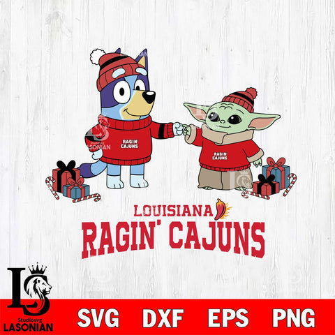 Louisiana Ragin' Cajuns Bluey With Yoda Christmas File Cut, NCAA SVG DXF EPS PNG FILE, Digital Download,Instant Download, Silhouette