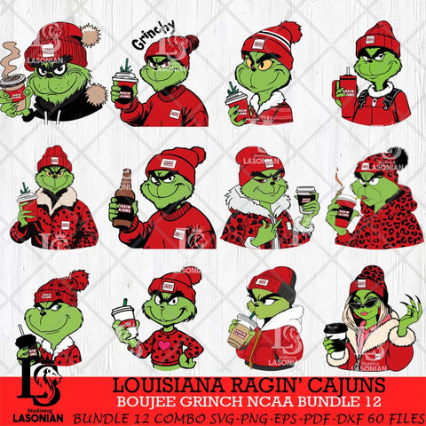 Louisiana Ragin' Cajuns Boujee Grinch NCAA Bundle 12 SVG Eps Dxf Png File, Digital Download, Instant Download