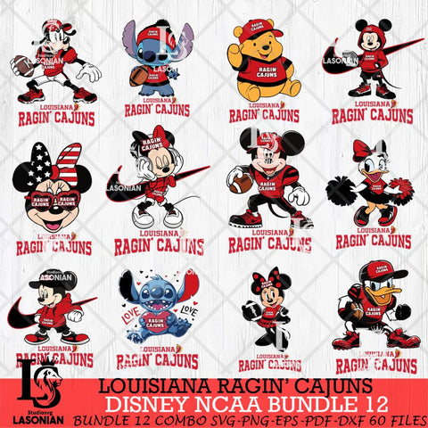 Louisiana Ragin' Cajuns Disney NCAA Bundle Svg PNG 12 Svg Eps Dxf Png File, Digital Download