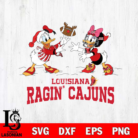 Louisiana Ragin' Cajuns Donald Duck & Daisy Duck Football Cricut,Christmas SVG DXF EPS PNG FILE, NCAA Digital Download,Instant Download, Silhouette
