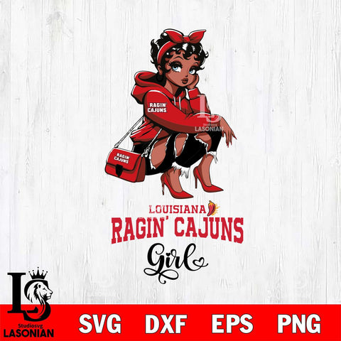 Louisiana Ragin' Cajuns Fashion Black Fan Girl Betty Boop, Svg Eps Dxf Png File, Digital Download