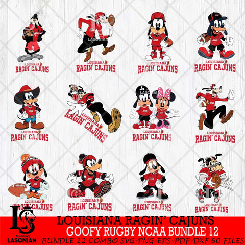 Louisiana Ragin' Cajuns Goofy Rugby Disney NCAA Bundle 12 SVG DXF EPS PNG FILE,NCAA bundle svg ,Football Digital Download,Instant Download, Silhouette