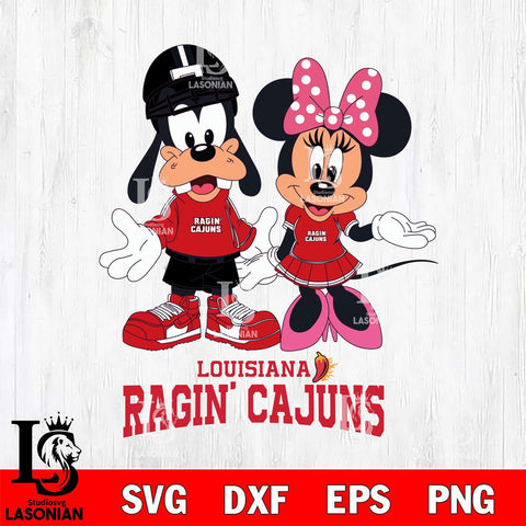 Louisiana Ragin' Cajuns Goofy and Minnie mouse Football SVG DXF EPS PNG FILE,NCAA svg ,Football Digital Download,Instant Download, Silhouette