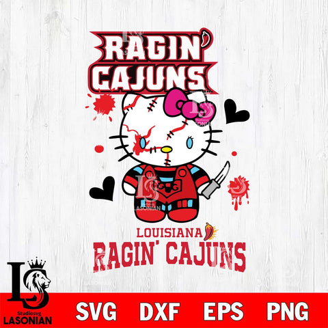 Louisiana Ragin' Cajuns Hello Kitty Horror 2 Svg Eps Dxf Png File, Digital Download