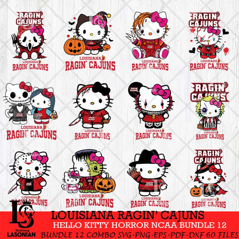 Louisiana Ragin' Cajuns Hello Kitty Horror NCAA Bundle 12 SVG Svg Eps Dxf Png File, Digital Download