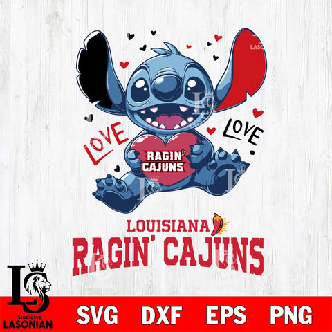 Louisiana Ragin' Cajuns Love Stitch, Svg Eps Dxf Png File, Digital Download