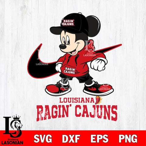 Louisiana Ragin' Cajuns Mickey Mouse NIKE, Svg Eps Dxf Png File, Digital Download