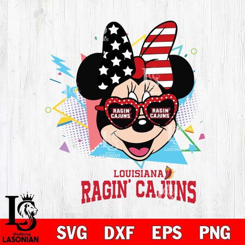 Louisiana Ragin' Cajuns Minnie Mouse Love Sport SVG DXF EPS PNG FILE, NCAA File Cut,Digital Download,Instant Download