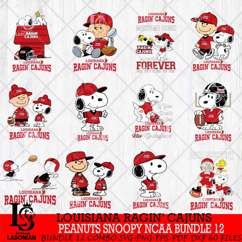 Louisiana Ragin' Cajuns Peanuts Snoopy Player NCAA Bundle 12 SVG DXF EPS PNG FILE,Snoopy File Cut, bundle NCAA Digital Download,Instant Download, Silhouette