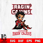 Louisiana Ragin' Cajuns Style Black Fan Girl Betty Boop, Svg Eps Dxf Png File, Digital Download