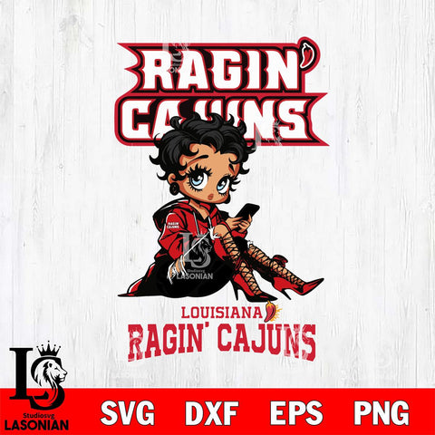 Louisiana Ragin' Cajuns Style Black Fan Girl Betty Boop, Svg Eps Dxf Png File, Digital Download