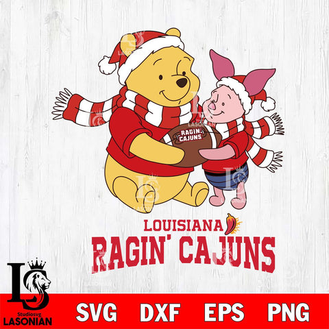 Louisiana Ragin' Cajuns Winnie the Pooh & Piglet Football Cricut,Christmas SVG DXF EPS PNG FILE, NCAA Digital Download,Instant Download, Silhouette