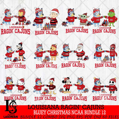 Louisiana Ragin' Cajuns  Bluey friends christmas NCAA Bundle File Cut,Bundle NCAA SVG DXF EPS PNG FILE, Digital Download,Instant Download, Silhouette