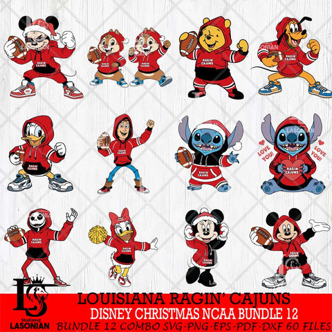 Louisiana Ragin' Cajuns  Disney christmas NCAA Bundle File Cut, Bundle NCAA SVG DXF EPS PNG FILE, Digital Download , Criucut , Silhouette