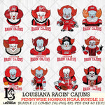 Louisiana Ragin' Cajuns  Pennywise Horror NCAA Bundle 12 SVG Svg Eps Dxf Png File, Digital Download