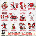 Louisiana Ragin' Cajuns  Snoopy NCAA Bundle 12 SVG Svg Eps Dxf Png File, Digital Download