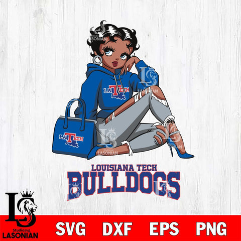 Louisiana Tech Bulldogs Awesome Black Fan Girl Betty Boop, Svg Eps Dxf Png File, Digital Download