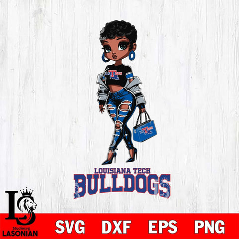 Louisiana Tech Bulldogs Beautiful Black Fan Girl, Svg Eps Dxf Png File, Digital Download