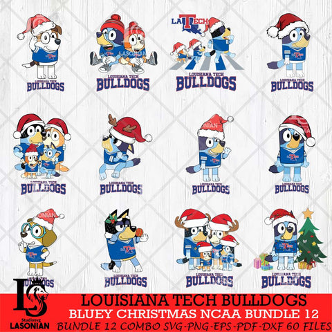 Louisiana Tech Bulldogs Bluey Christmas NCAA Bundle 12 Cricut File Cut Files , Bluey Cricut , Christmas Svg , Bluey svg , Digital Download, dxf eps png pdf file