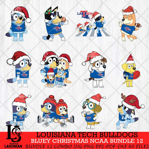 Louisiana Tech Bulldogs Bluey Christmas NCAA Bundle 12 SVG Eps Dxf Png File, Digital Download, Instant Download