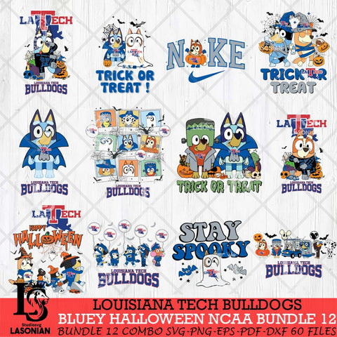 Louisiana Tech Bulldogs Bluey Halloween NCAA 12 SVG Eps Dxf Png File, Bundle NCAA svg, Digital Download, Instant Download