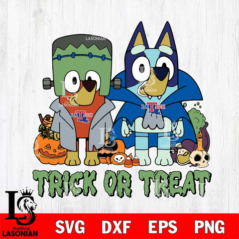 Louisiana Tech Bulldogs Bluey Halloween Trick or Treat Svg Eps Dxf Png File, Digital Download, Instant Download